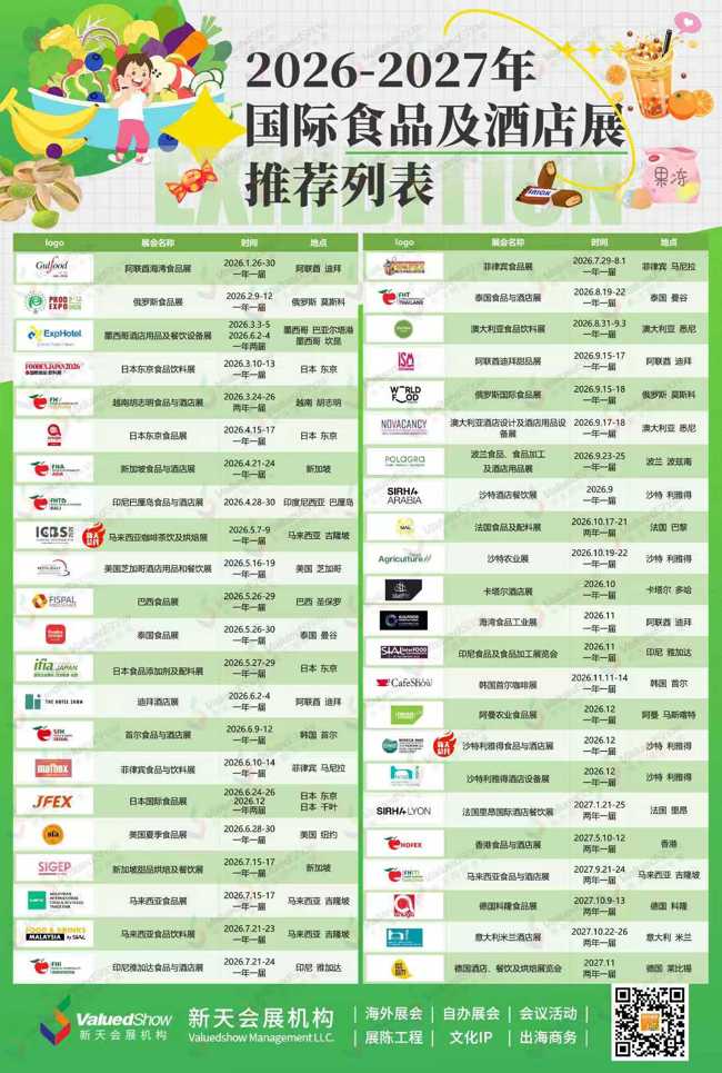 2026-2027年国际食品及酒店展推荐列表 新天会展设计